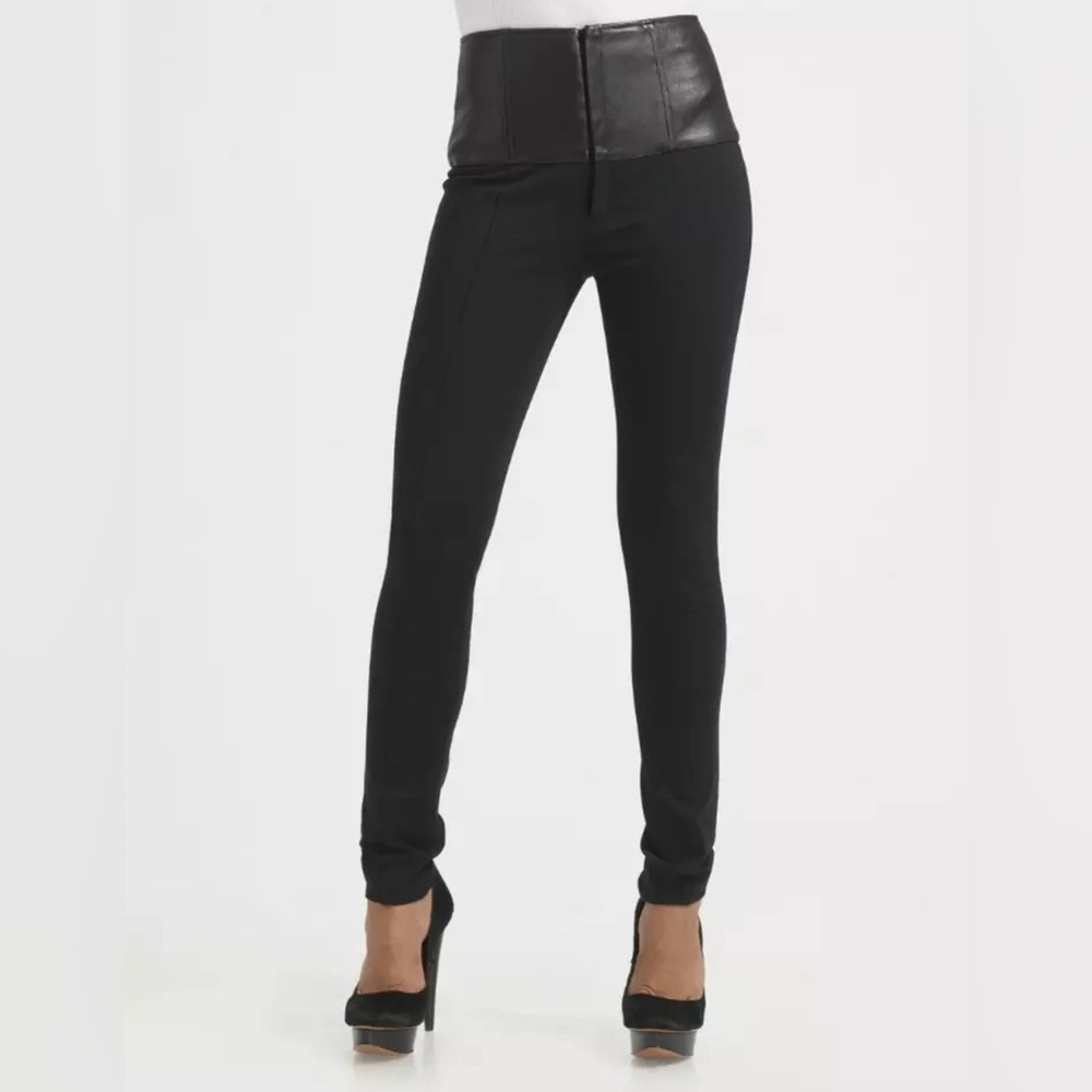 Haute Hippie • Black Leather Corset Ponte Skinny Pants • XS • Retail $395
